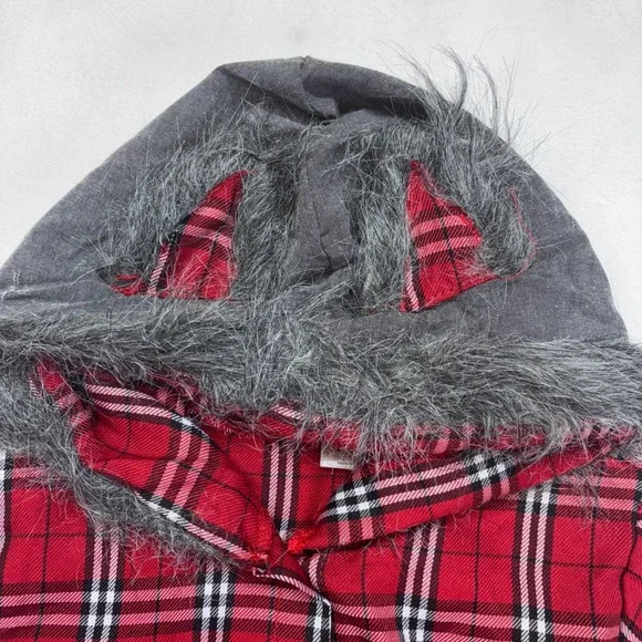 Spirit Wolf Plaid Hooded Dress Costume‎ Faux Fur Trim Faux Fur Trim Size Large - Picture 8 of 9